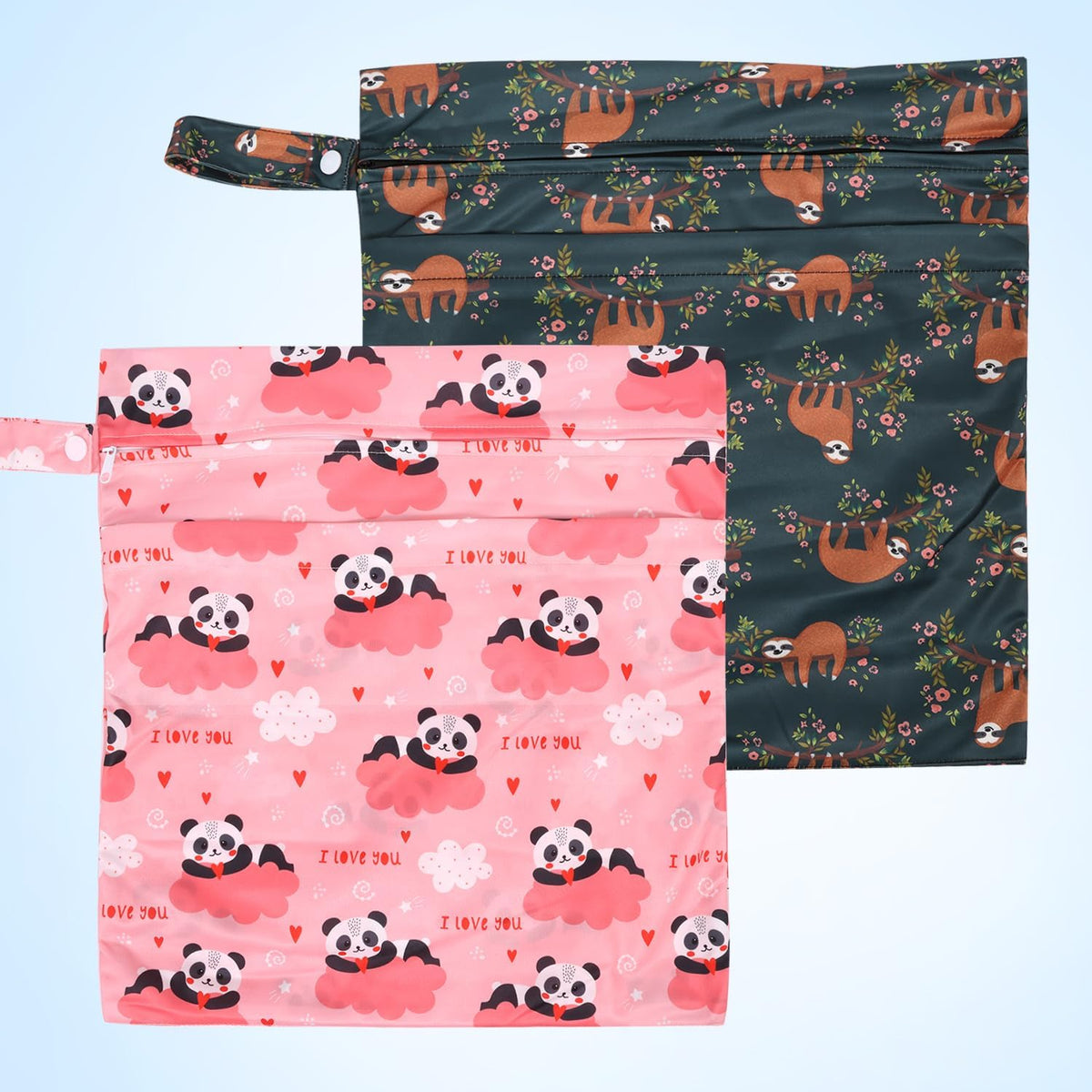 2pcs Cloth Diaper Wet Dry Bags, Waterproof Reusable Wet Bag with 2 Zipper Pockets & Handle, Washable Laundry Bags for Baby Adult Clothes Travel Beach Pool Daycare Yoga Gym Exercise Swimsuits