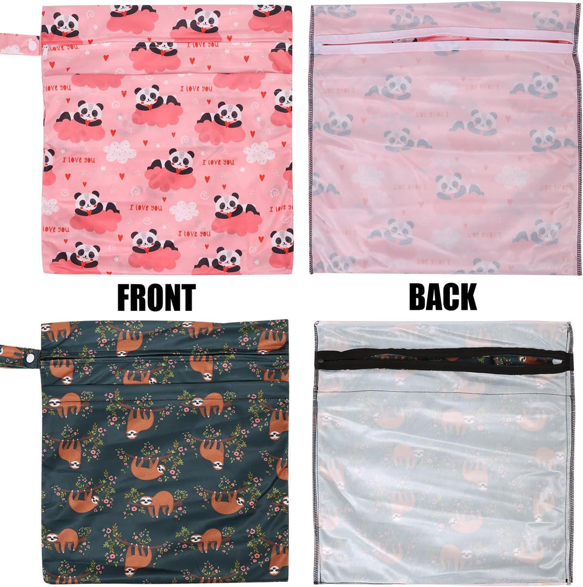 2pcs Cloth Diaper Wet Dry Bags, Waterproof Reusable Wet Bag with 2 Zipper Pockets & Handle, Washable Laundry Bags for Baby Adult Clothes Travel Beach Pool Daycare Yoga Gym Exercise Swimsuits