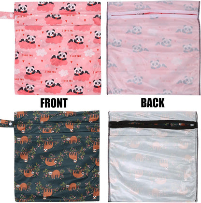 2pcs Cloth Diaper Wet Dry Bags, Waterproof Reusable Wet Bag with 2 Zipper Pockets & Handle, Washable Laundry Bags for Baby Adult Clothes Travel Beach Pool Daycare Yoga Gym Exercise Swimsuits