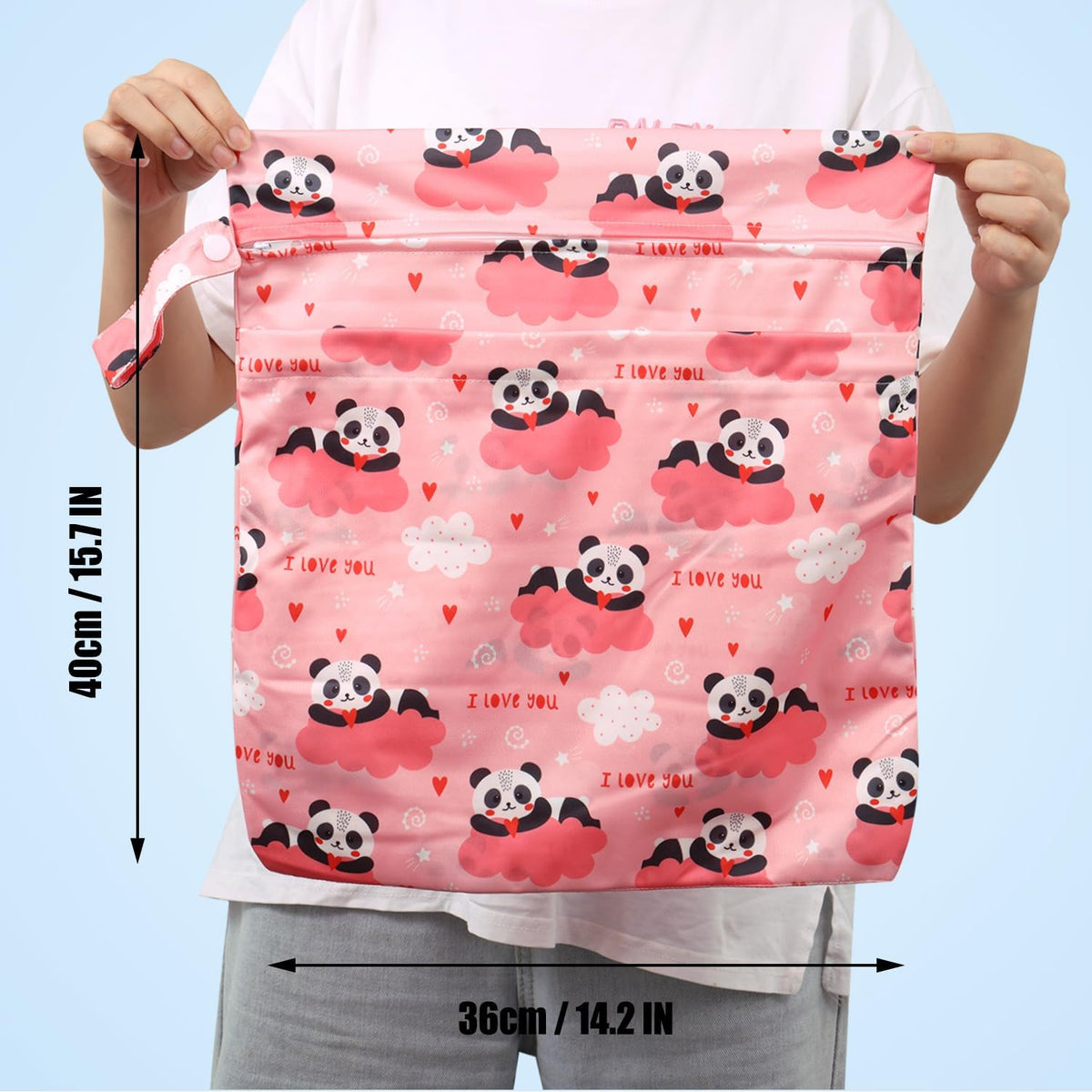 2pcs Cloth Diaper Wet Dry Bags, Waterproof Reusable Wet Bag with 2 Zipper Pockets & Handle, Washable Laundry Bags for Baby Adult Clothes Travel Beach Pool Daycare Yoga Gym Exercise Swimsuits