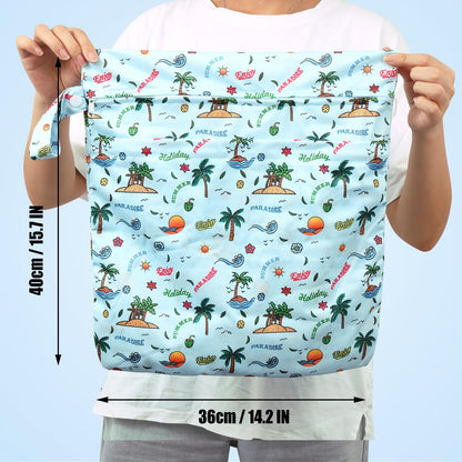 2pcs Cloth Diaper Wet Dry Bags, Waterproof Reusable Wet Bag with 2 Zipper Pockets & Handle, Washable Laundry Bags for Baby Adult Clothes Travel Beach Pool Daycare Yoga Gym Exercise Swimsuits
