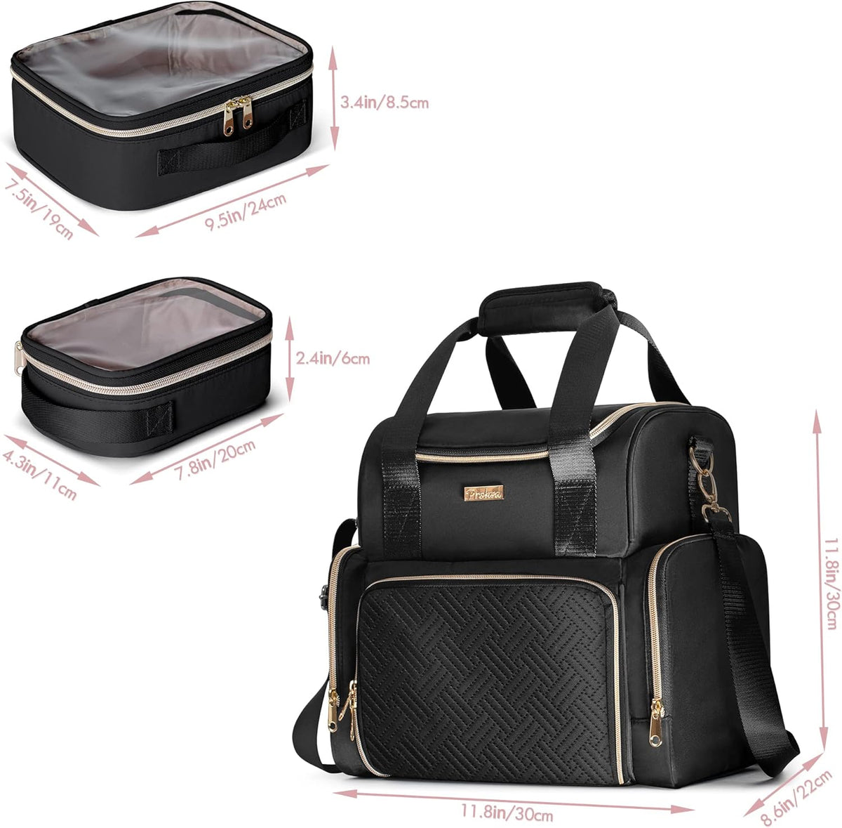 Large Cosmetic Bag, Double Layer Travel Makeup Organizer, Black | Makeup Bag with 3 Removable Cases, Inner Dividers & Brushes Storage Pockets, Cosmetic Storage Case Fits Beauty Essentials