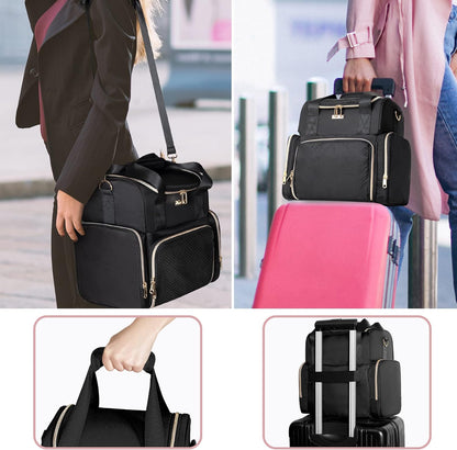 Large Cosmetic Bag, Double Layer Travel Makeup Organizer, Black | Makeup Bag with 3 Removable Cases, Inner Dividers & Brushes Storage Pockets, Cosmetic Storage Case Fits Beauty Essentials
