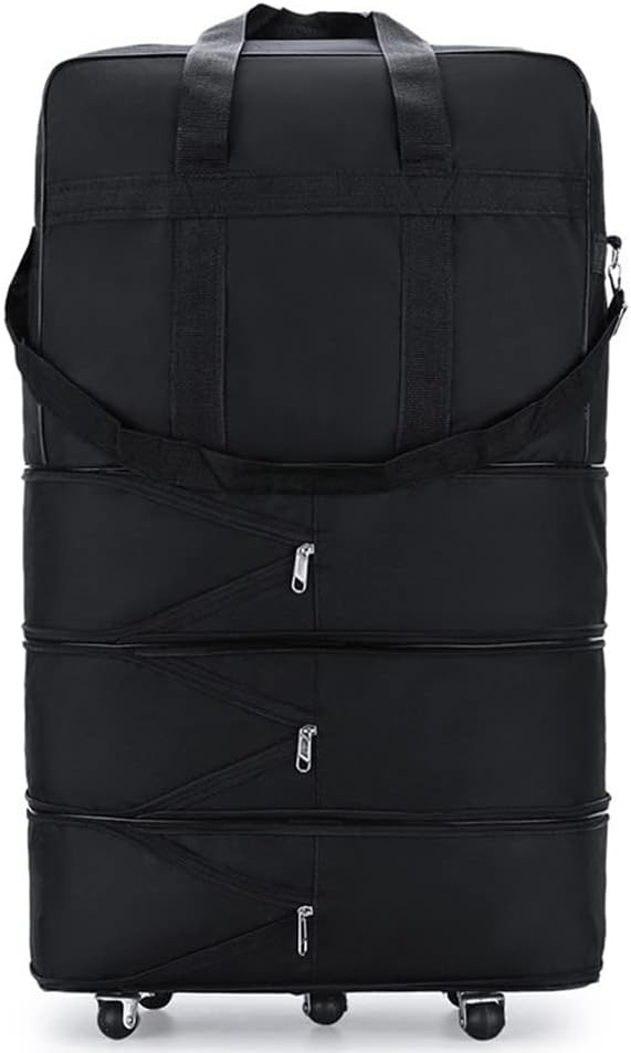 Expandable Extra Large Travel Oxford Duffel Bag with Wheels Waterproof Lightweight Traveling Foldable Suitcase (Black, L - 6 wheels)