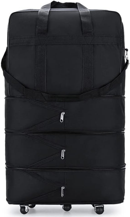 Expandable Extra Large Travel Oxford Duffel Bag with Wheels Waterproof Lightweight Traveling Foldable Suitcase (Black, L - 6 wheels)