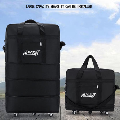 Expandable Extra Large Travel Oxford Duffel Bag with Wheels Waterproof Lightweight Traveling Foldable Suitcase (Black, L - 6 wheels)