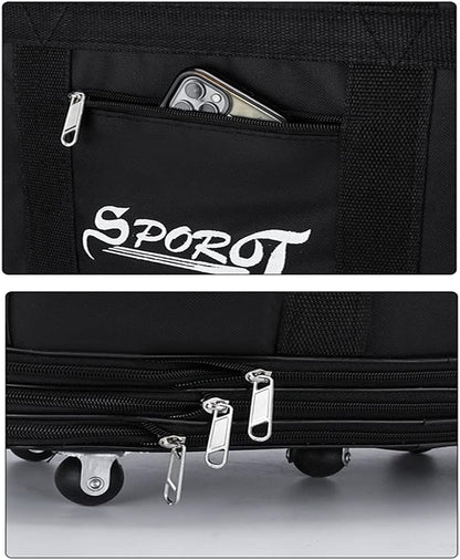 Expandable Extra Large Travel Oxford Duffel Bag with Wheels Waterproof Lightweight Traveling Foldable Suitcase (Black, L - 6 wheels)