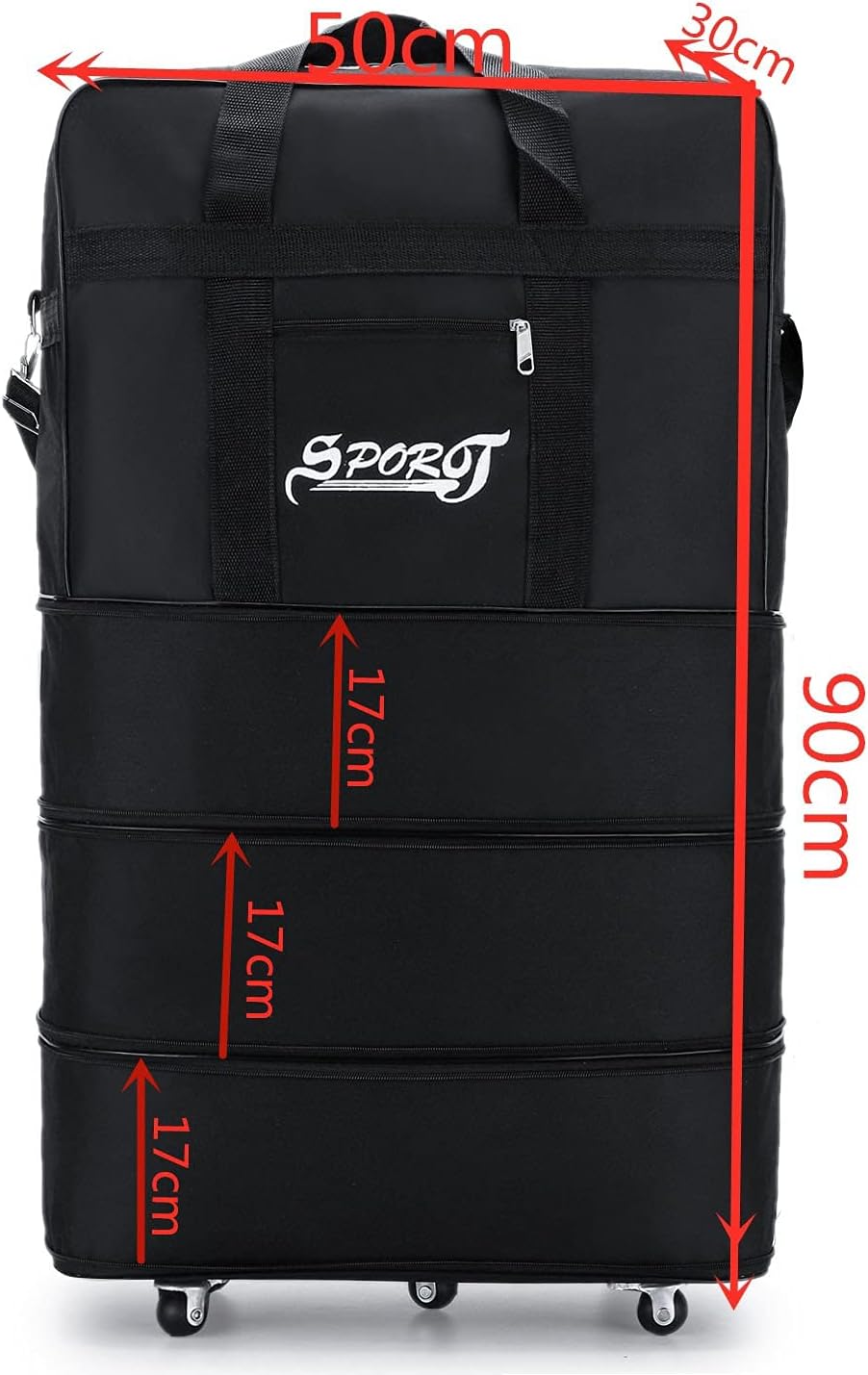 Expandable Extra Large Travel Oxford Duffel Bag with Wheels Waterproof Lightweight Traveling Foldable Suitcase (Black, L - 6 wheels)