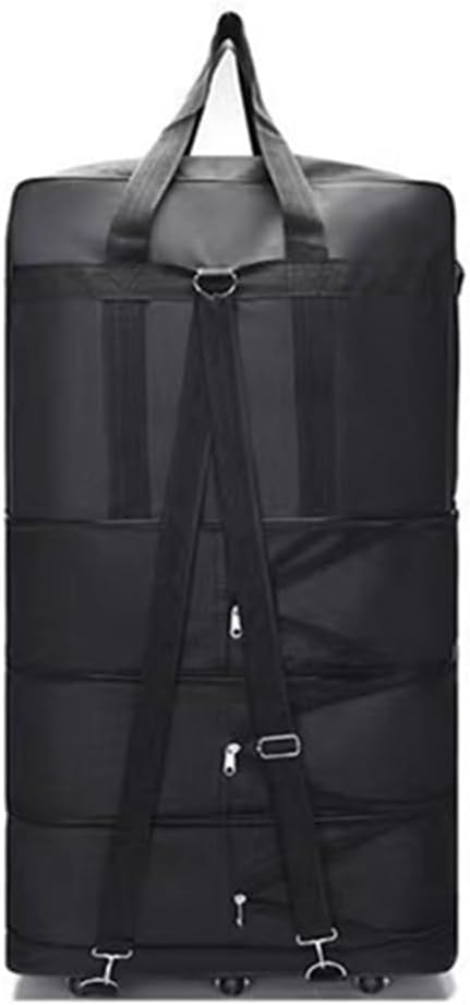 Expandable Extra Large Travel Oxford Duffel Bag with Wheels Waterproof Lightweight Traveling Foldable Suitcase (Black, L - 6 wheels)