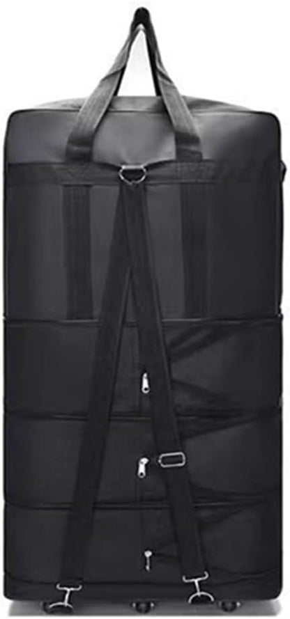 Expandable Extra Large Travel Oxford Duffel Bag with Wheels Waterproof Lightweight Traveling Foldable Suitcase (Black, L - 6 wheels)