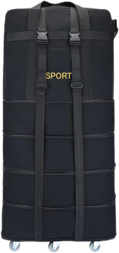 Expandable Extra Large Travel Oxford Duffel Bag with Wheels Waterproof Lightweight Traveling Foldable Suitcase (Black, L - 6 wheels)