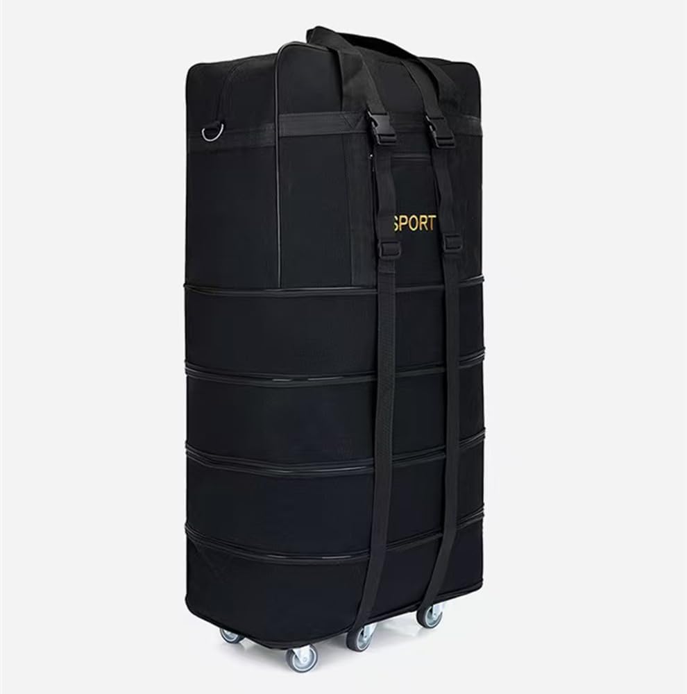 Expandable Extra Large Travel Oxford Duffel Bag with Wheels Waterproof Lightweight Traveling Foldable Suitcase (Black, L - 6 wheels)