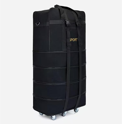 Expandable Extra Large Travel Oxford Duffel Bag with Wheels Waterproof Lightweight Traveling Foldable Suitcase (Black, L - 6 wheels)