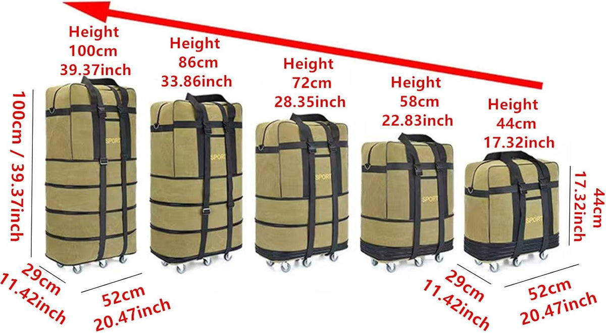 Expandable Extra Large Travel Oxford Duffel Bag with Wheels Waterproof Lightweight Traveling Foldable Suitcase (Black, L - 6 wheels)