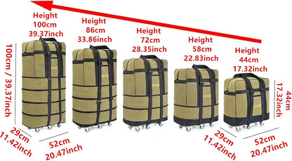 Expandable Extra Large Travel Oxford Duffel Bag with Wheels Waterproof Lightweight Traveling Foldable Suitcase (Black, L - 6 wheels)