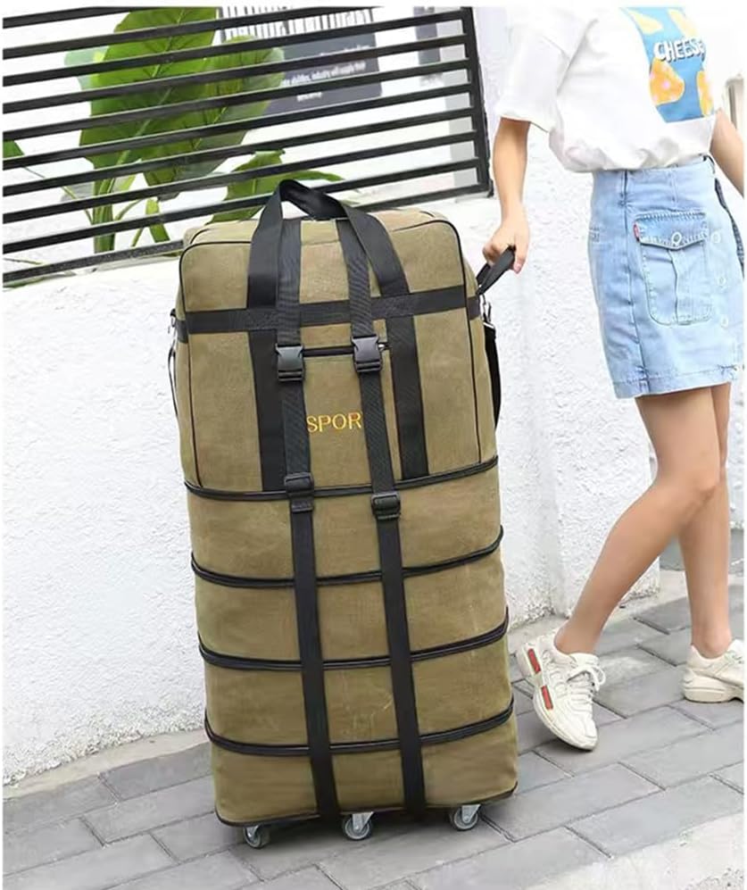Expandable Extra Large Travel Oxford Duffel Bag with Wheels Waterproof Lightweight Traveling Foldable Suitcase (Black, L - 6 wheels)