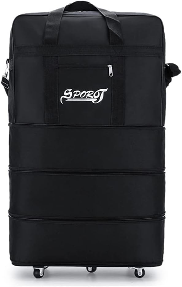 Expandable Extra Large Travel Oxford Duffel Bag with Wheels Waterproof Lightweight Traveling Foldable Suitcase (Black, L - 6 wheels)