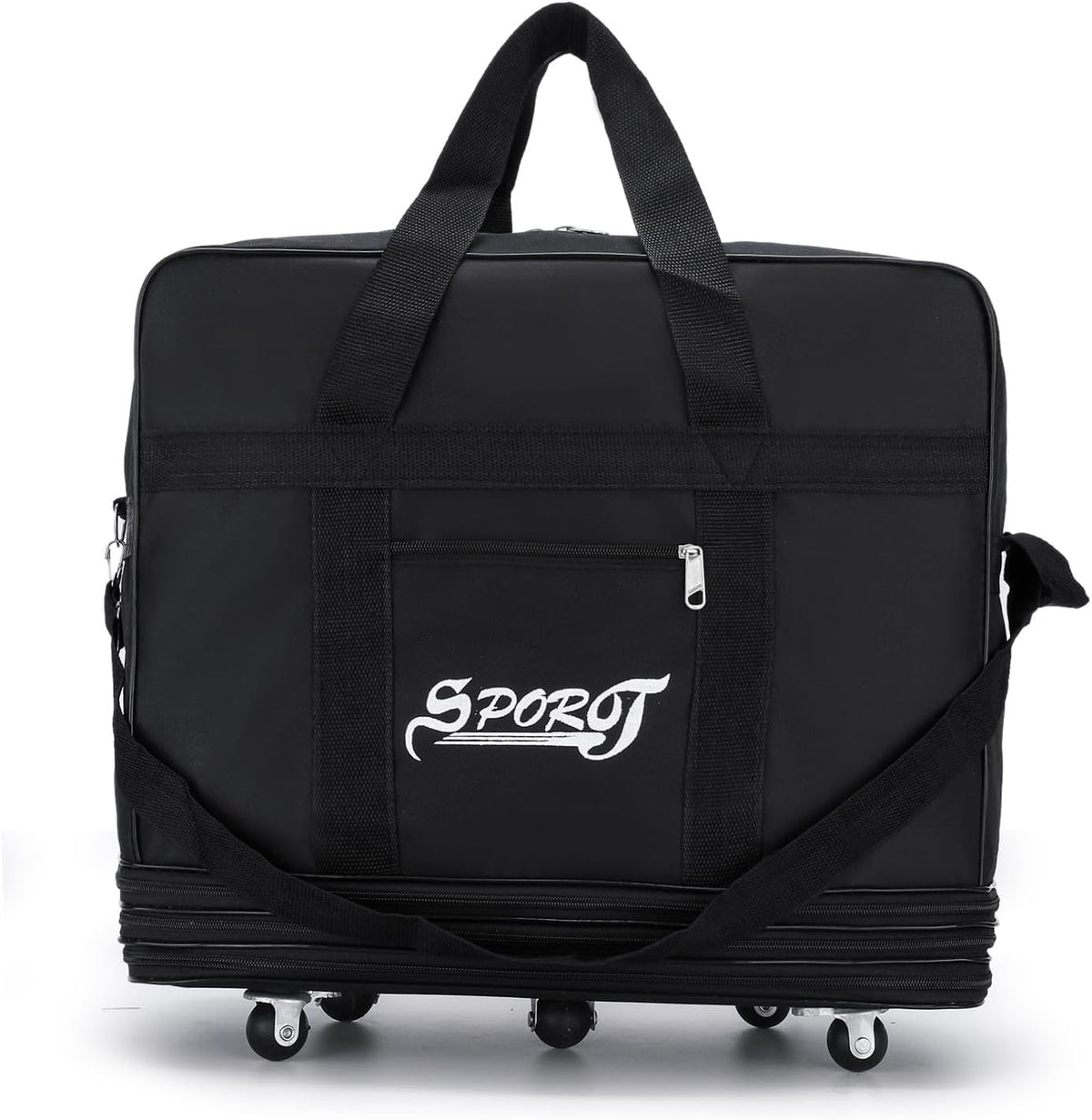 Expandable Extra Large Travel Oxford Duffel Bag with Wheels Waterproof Lightweight Traveling Foldable Suitcase (Black, L - 6 wheels)