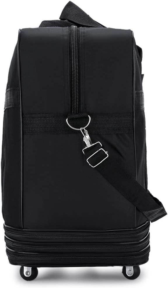 Expandable Extra Large Travel Oxford Duffel Bag with Wheels Waterproof Lightweight Traveling Foldable Suitcase (Black, L - 6 wheels)