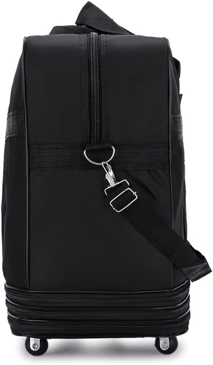 Expandable Extra Large Travel Oxford Duffel Bag with Wheels Waterproof Lightweight Traveling Foldable Suitcase (Black, L - 6 wheels)