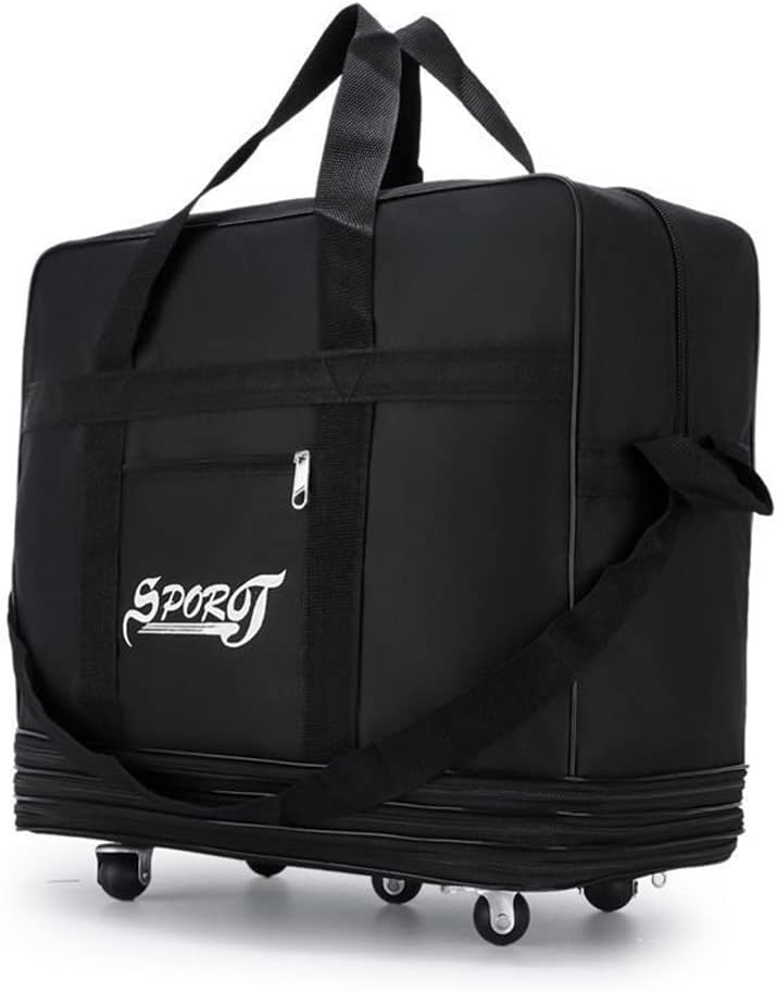 Expandable Extra Large Travel Oxford Duffel Bag with Wheels Waterproof Lightweight Traveling Foldable Suitcase (Black, L - 6 wheels)