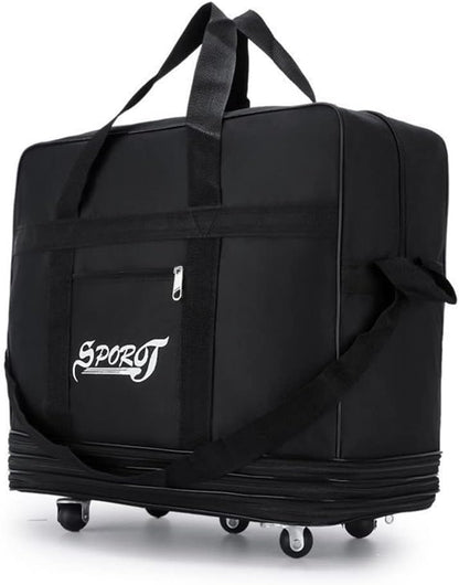 Expandable Extra Large Travel Oxford Duffel Bag with Wheels Waterproof Lightweight Traveling Foldable Suitcase (Black, L - 6 wheels)