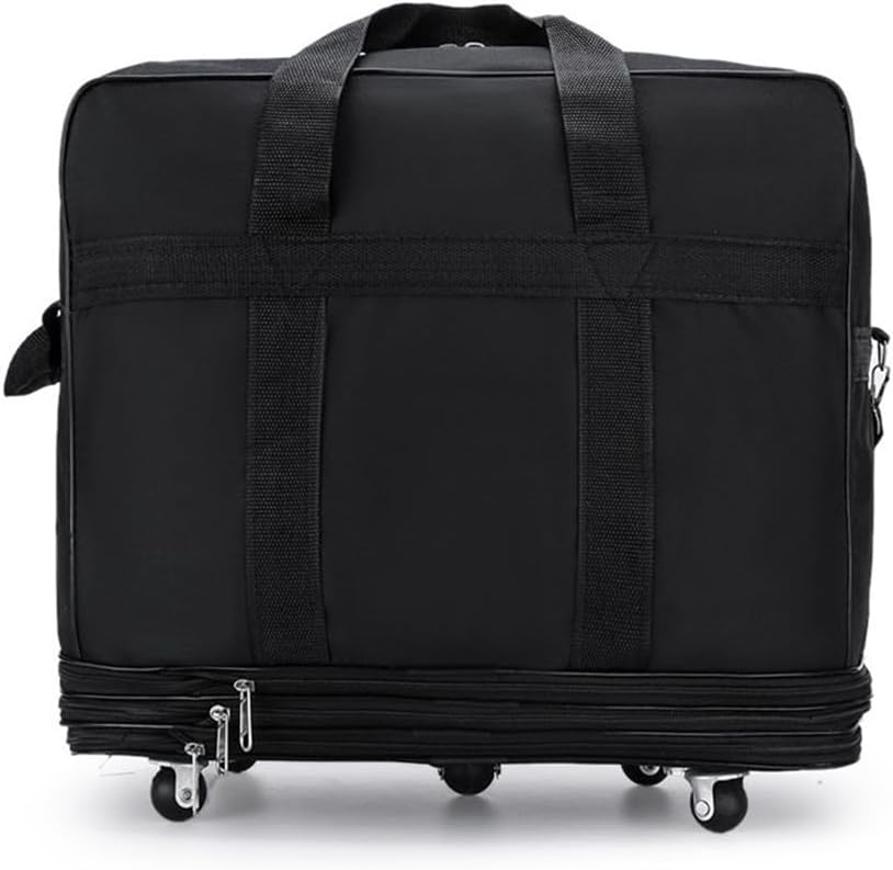 Expandable Extra Large Travel Oxford Duffel Bag with Wheels Waterproof Lightweight Traveling Foldable Suitcase (Black, L - 6 wheels)