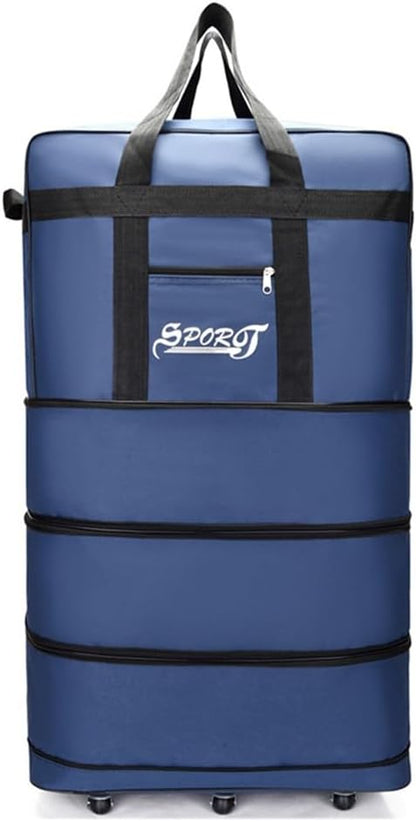 Expandable Extra Large Travel Oxford Duffel Bag with Wheels Waterproof Lightweight Traveling Foldable Suitcase (Black, L - 6 wheels)