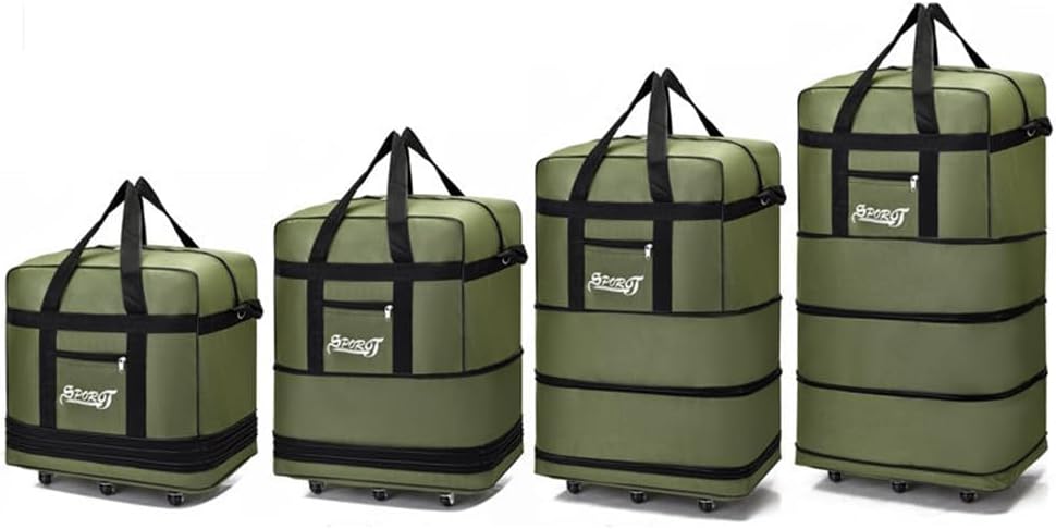 Expandable Extra Large Travel Oxford Duffel Bag with Wheels Waterproof Lightweight Traveling Foldable Suitcase (Black, L - 6 wheels)