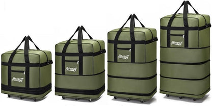 Expandable Extra Large Travel Oxford Duffel Bag with Wheels Waterproof Lightweight Traveling Foldable Suitcase (Black, L - 6 wheels)