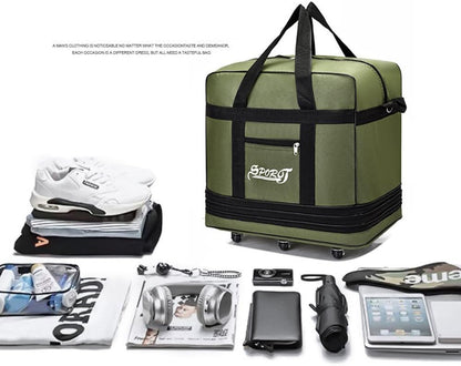 Expandable Extra Large Travel Oxford Duffel Bag with Wheels Waterproof Lightweight Traveling Foldable Suitcase (Black, L - 6 wheels)