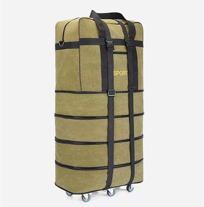 Expandable Extra Large Travel Oxford Duffel Bag with Wheels Waterproof Lightweight Traveling Foldable Suitcase (Black, L - 6 wheels)