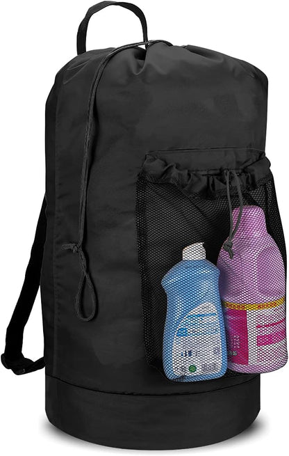 Backpack Laundry Bag, Laundry Backpack with Shoulder Straps and Mesh Pocket Durable Nylon Clothes Hamper Bag with Drawstring Closure for College, Travel, Laundromat, Apartment