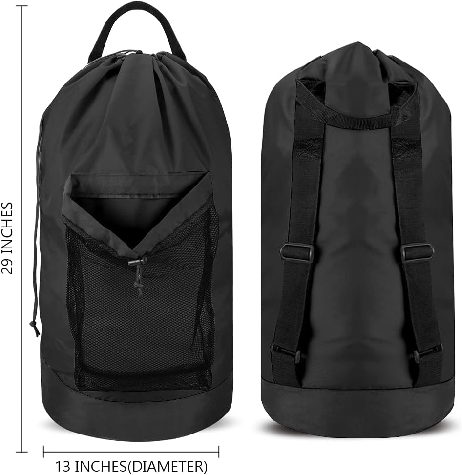 Backpack Laundry Bag, Laundry Backpack with Shoulder Straps and Mesh Pocket Durable Nylon Clothes Hamper Bag with Drawstring Closure for College, Travel, Laundromat, Apartment