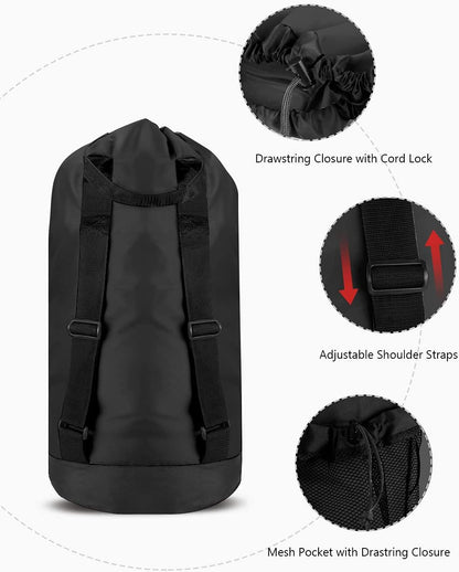 Backpack Laundry Bag, Laundry Backpack with Shoulder Straps and Mesh Pocket Durable Nylon Clothes Hamper Bag with Drawstring Closure for College, Travel, Laundromat, Apartment