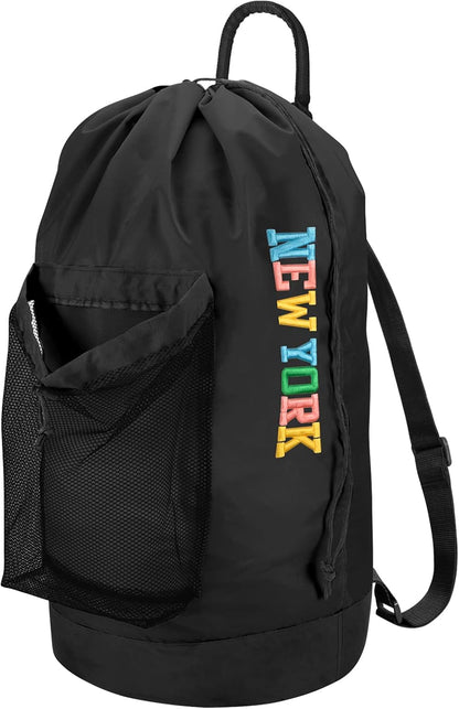 Backpack Laundry Bag, Laundry Backpack with Shoulder Straps and Mesh Pocket Durable Nylon Clothes Hamper Bag with Drawstring Closure for College, Travel, Laundromat, Apartment