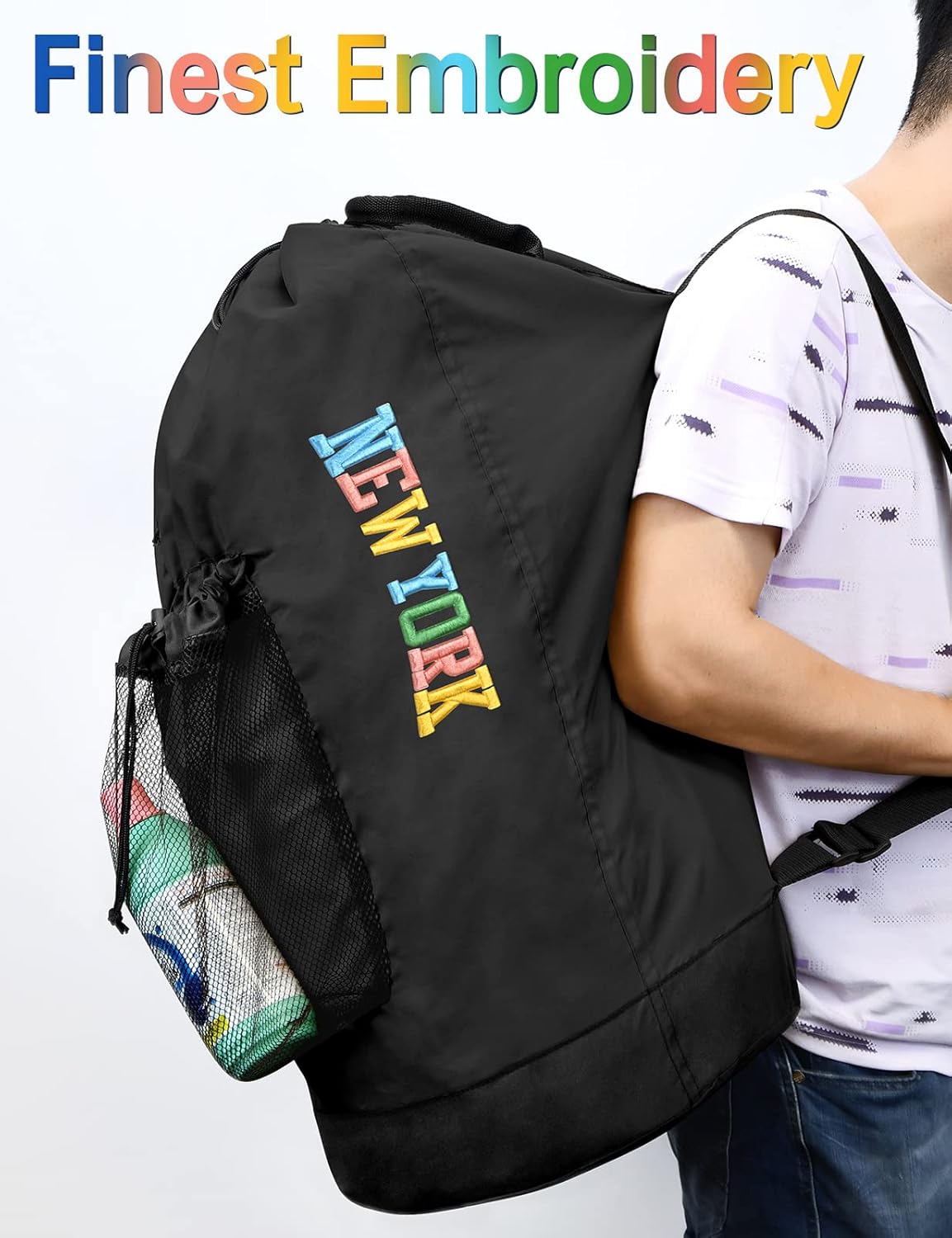 Backpack Laundry Bag, Laundry Backpack with Shoulder Straps and Mesh Pocket Durable Nylon Clothes Hamper Bag with Drawstring Closure for College, Travel, Laundromat, Apartment