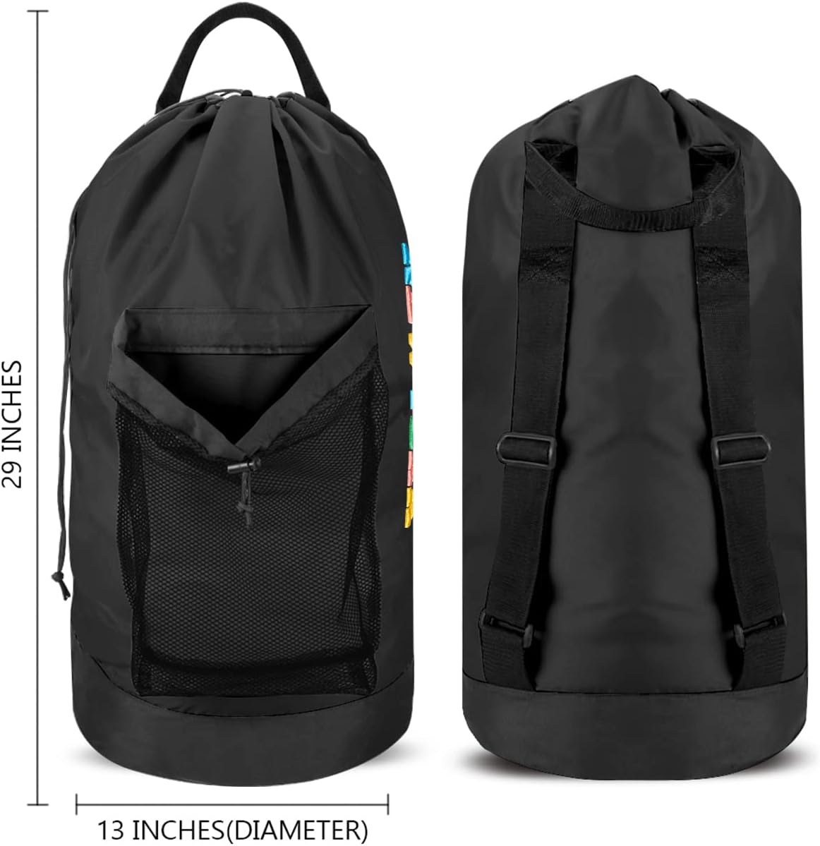 Backpack Laundry Bag, Laundry Backpack with Shoulder Straps and Mesh Pocket Durable Nylon Clothes Hamper Bag with Drawstring Closure for College, Travel, Laundromat, Apartment
