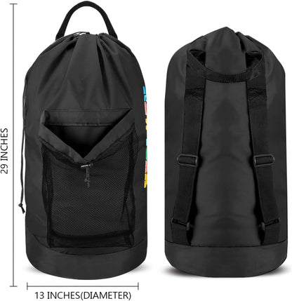 Backpack Laundry Bag, Laundry Backpack with Shoulder Straps and Mesh Pocket Durable Nylon Clothes Hamper Bag with Drawstring Closure for College, Travel, Laundromat, Apartment