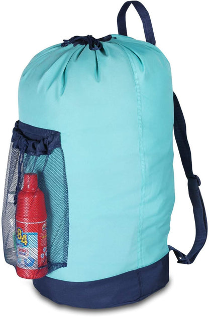 Backpack Laundry Bag, Laundry Backpack with Shoulder Straps and Mesh Pocket Durable Nylon Clothes Hamper Bag with Drawstring Closure for College, Travel, Laundromat, Apartment
