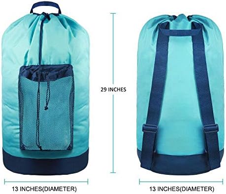 Backpack Laundry Bag, Laundry Backpack with Shoulder Straps and Mesh Pocket Durable Nylon Clothes Hamper Bag with Drawstring Closure for College, Travel, Laundromat, Apartment