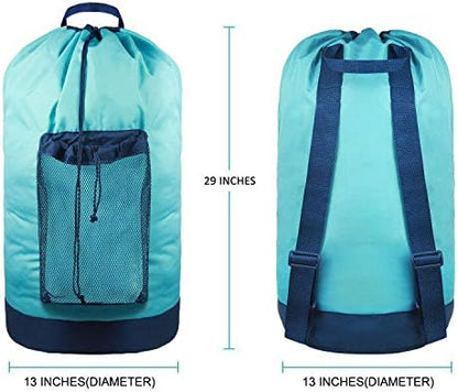 Backpack Laundry Bag, Laundry Backpack with Shoulder Straps and Mesh Pocket Durable Nylon Clothes Hamper Bag with Drawstring Closure for College, Travel, Laundromat, Apartment
