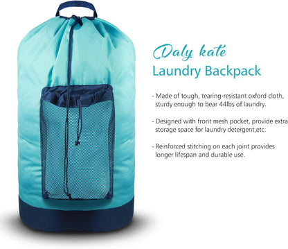 Backpack Laundry Bag, Laundry Backpack with Shoulder Straps and Mesh Pocket Durable Nylon Clothes Hamper Bag with Drawstring Closure for College, Travel, Laundromat, Apartment