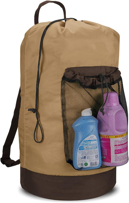 Backpack Laundry Bag, Laundry Backpack with Shoulder Straps and Mesh Pocket Durable Nylon Clothes Hamper Bag with Drawstring Closure for College, Travel, Laundromat, Apartment