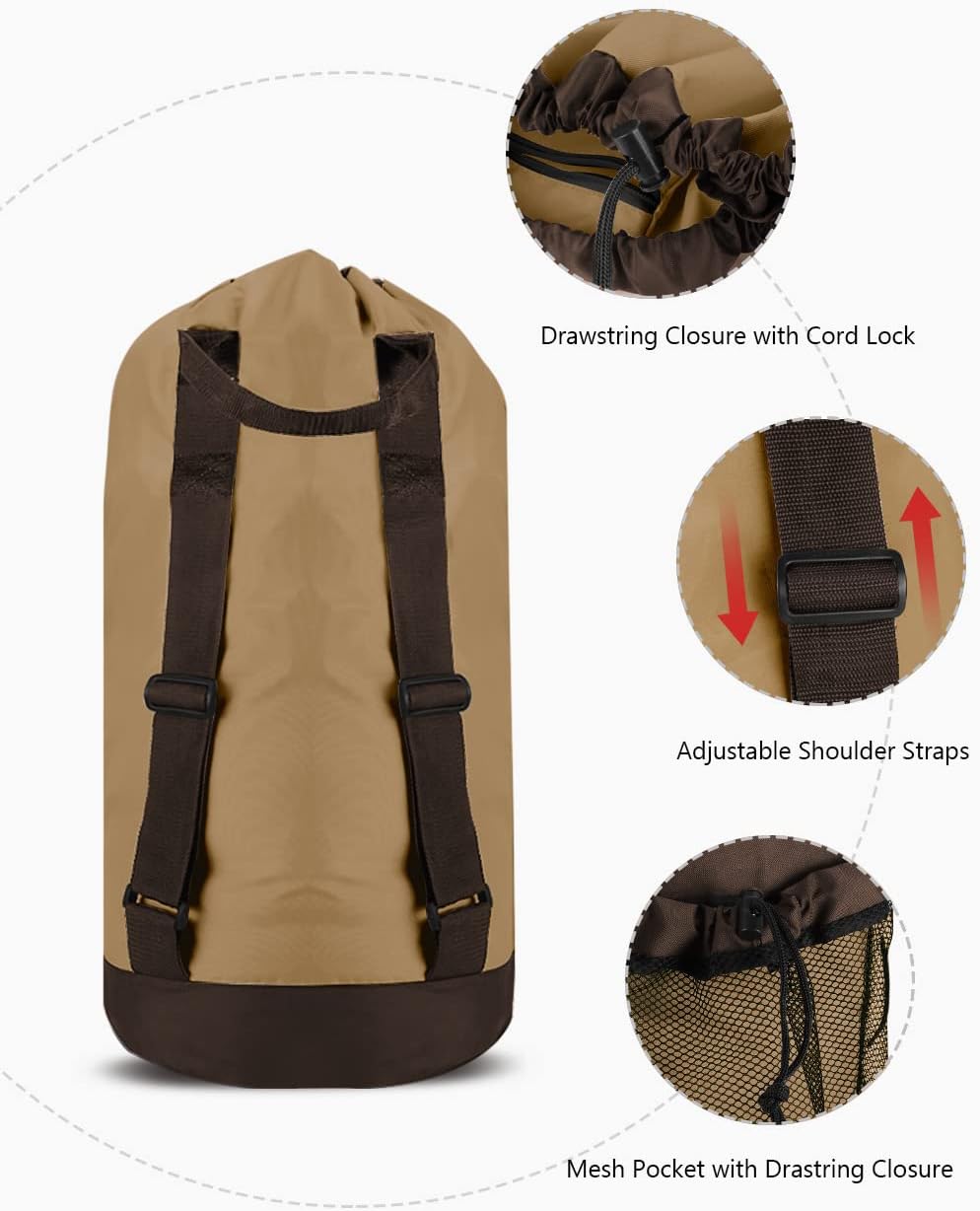 Backpack Laundry Bag, Laundry Backpack with Shoulder Straps and Mesh Pocket Durable Nylon Clothes Hamper Bag with Drawstring Closure for College, Travel, Laundromat, Apartment