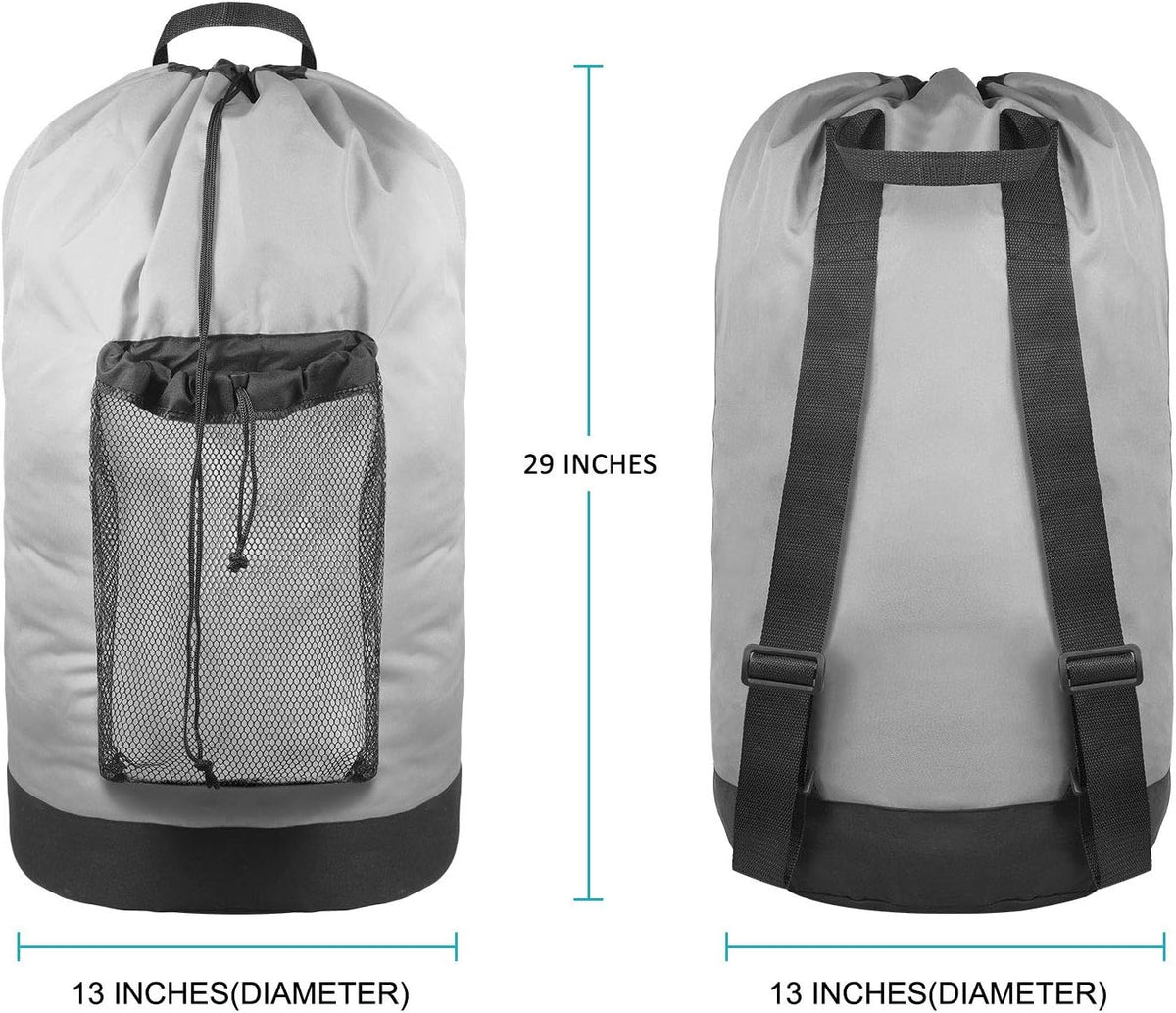 Backpack Laundry Bag, Laundry Backpack with Shoulder Straps and Mesh Pocket Durable Nylon Clothes Hamper Bag with Drawstring Closure for College, Travel, Laundromat, Apartment