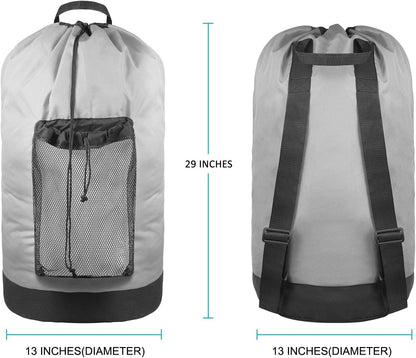 Backpack Laundry Bag, Laundry Backpack with Shoulder Straps and Mesh Pocket Durable Nylon Clothes Hamper Bag with Drawstring Closure for College, Travel, Laundromat, Apartment