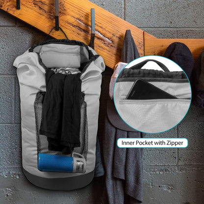 Backpack Laundry Bag, Laundry Backpack with Shoulder Straps and Mesh Pocket Durable Nylon Clothes Hamper Bag with Drawstring Closure for College, Travel, Laundromat, Apartment