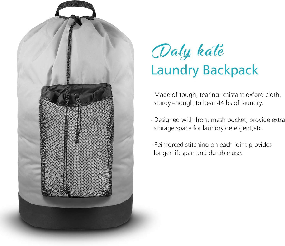 Backpack Laundry Bag, Laundry Backpack with Shoulder Straps and Mesh Pocket Durable Nylon Clothes Hamper Bag with Drawstring Closure for College, Travel, Laundromat, Apartment