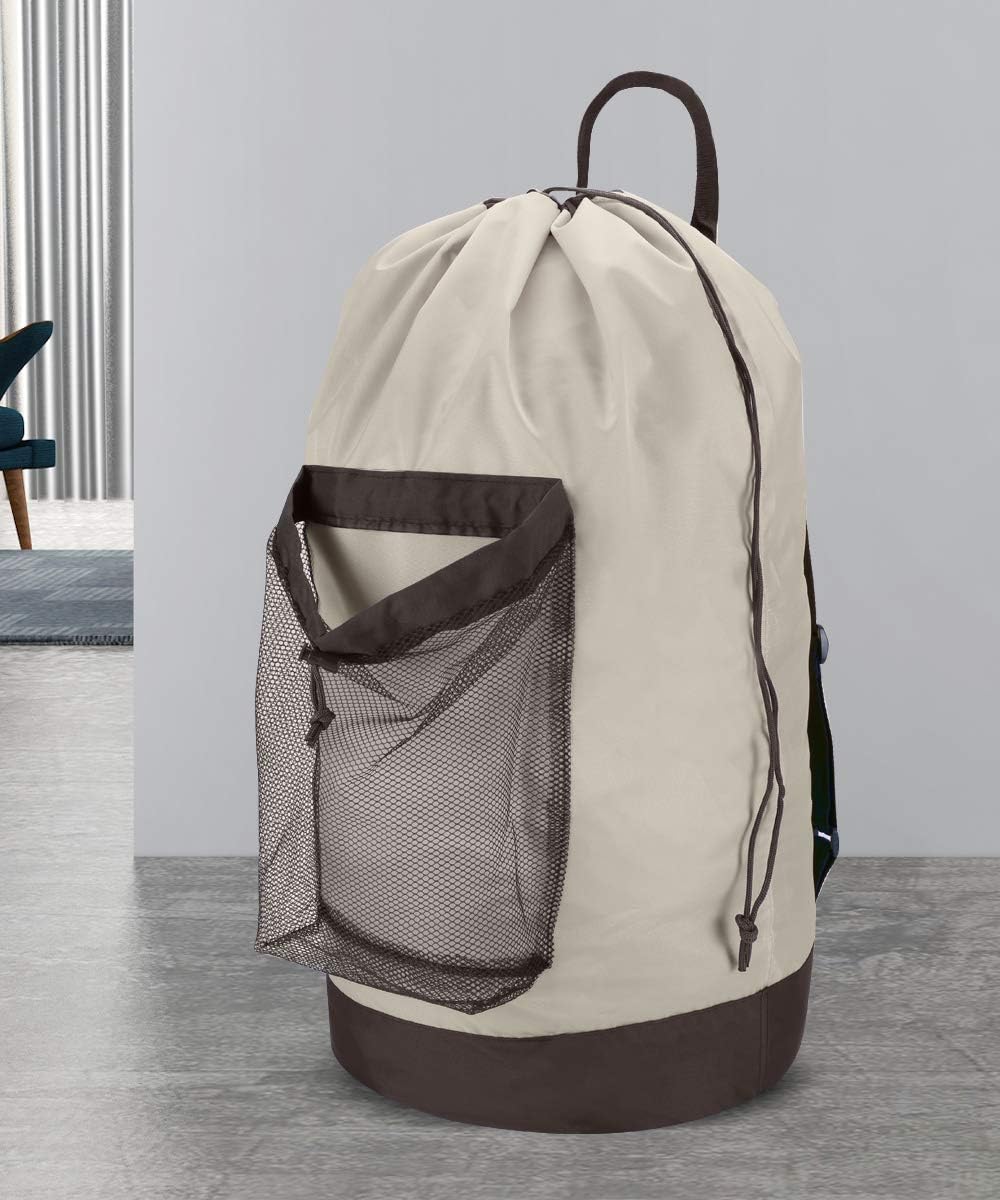 Backpack Laundry Bag, Laundry Backpack with Shoulder Straps and Mesh Pocket Durable Nylon Clothes Hamper Bag with Drawstring Closure for College, Travel, Laundromat, Apartment
